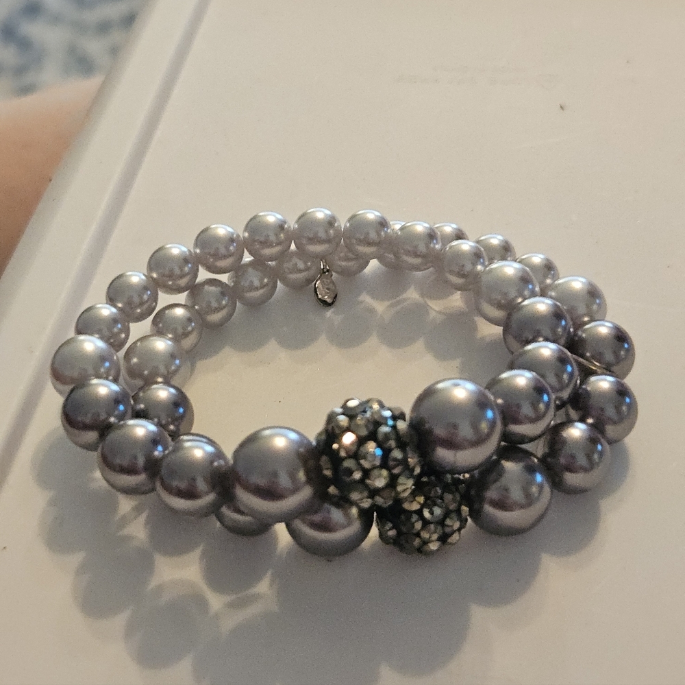 Silver Beaded Bracelet with Crystal Accents